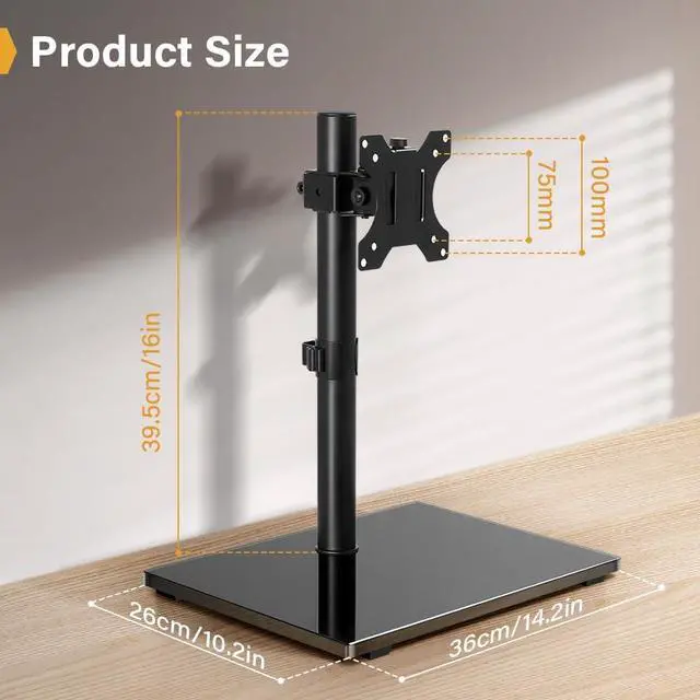 Alt view image 2 of 7 - Universal TV Stand - Fits 13-32inch, 360 Swivel, Height Adjustable, Tempered Glass Base