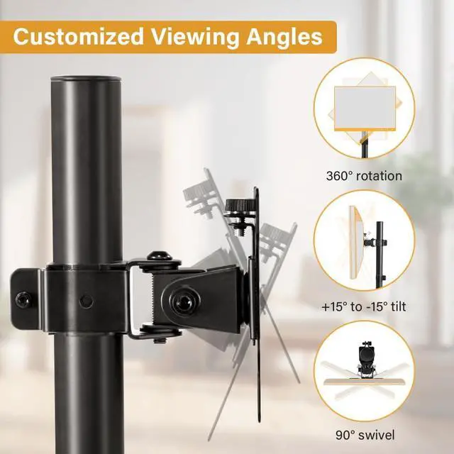 Alt view image 3 of 7 - Universal TV Stand - Fits 13-32inch, 360 Swivel, Height Adjustable, Tempered Glass Base
