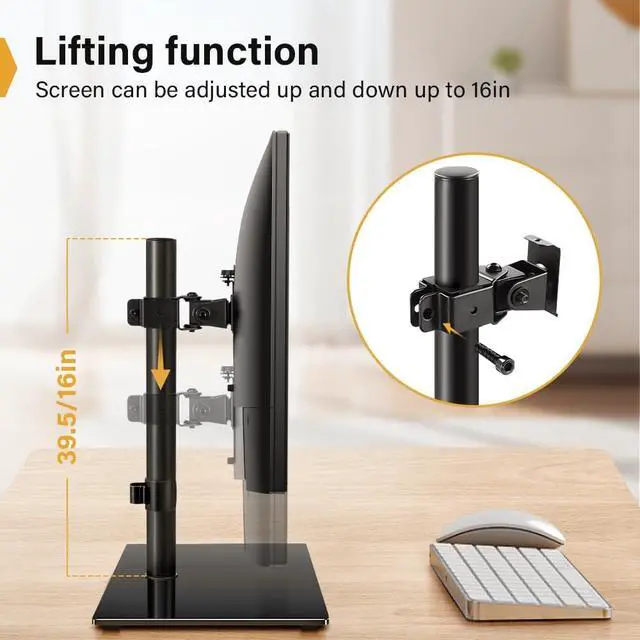 Alt view image 5 of 7 - Universal TV Stand - Fits 13-32inch, 360 Swivel, Height Adjustable, Tempered Glass Base