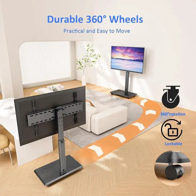 Alt view image 3 of 7 - Rolling TV Stand, Portable Mobile TV Stand for 32-75 Inch TVs up to 110 lbs, 18 Adjustable Heights, Max VESA 600x400mm, Rolling TV Cart on Wheels with Mount for Bedroom, Office, Outdoor