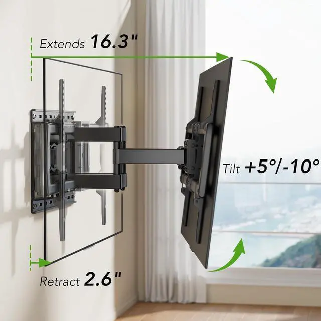 Alt view image 4 of 7 - AX WABER Full Motion TV Wall Mount Bracket for Most 32-85 inch TVs,TV Mount with Dual Articulating Arms,Tilt/Swivel/Extension/Leveling,Fits 8 12 16" Studs,Max VESA 600x400mm, Holds up to 132lbs