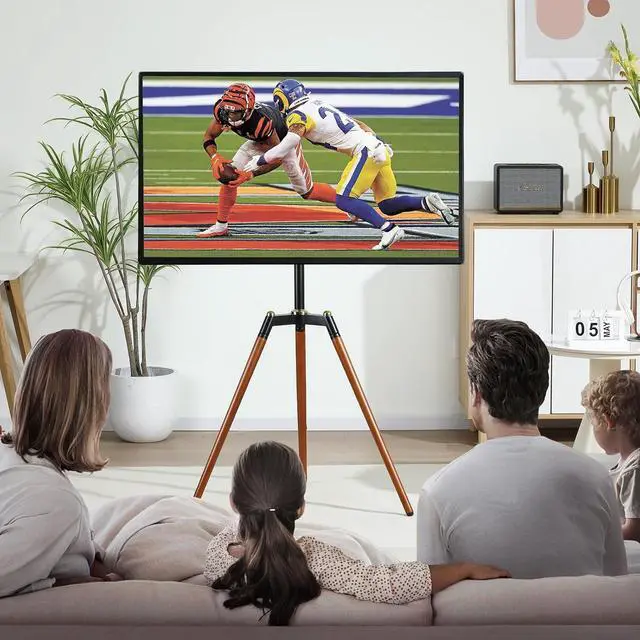 Alt view image 3 of 6 - Universal Tripod Easel TV Stand for 32-65 inch LED LCD Screen Flat Curved Screen, Height Adjustable Studio TV Display Stand with 140° Swivel for Bedroom, Living Room, Corner TV Stand