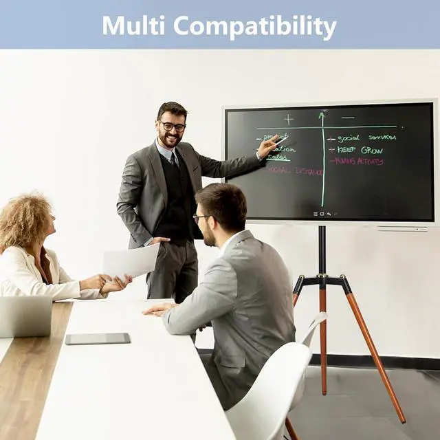 Alt view image 6 of 6 - Universal Tripod Easel TV Stand for 32-65 inch LED LCD Screen Flat Curved Screen, Height Adjustable Studio TV Display Stand with 140° Swivel for Bedroom, Living Room, Corner TV Stand