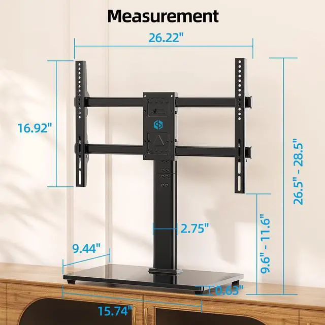 Alt view image 6 of 7 - Universal TV Stand for 32-75 inch TVs up to 110 lbs, Height Adjustable Table Top TV Stand with Mount for Living Room Bedroom, Tempered Glass Base, Max VESA 600x400mm