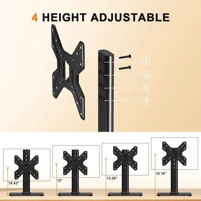 Alt view image 4 of 7 - Universal Swivel TV Stand Base Table Top TV Stand for 17-43 Inch TVs Height Adjustable Monitor Mount Stand, Holds up to 88lbs, Max VESA 200x200mm, TS205