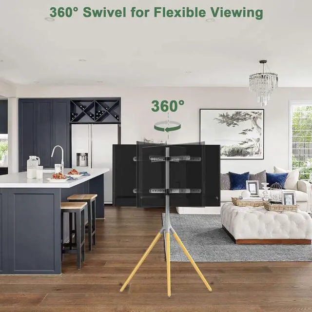 Alt view image 3 of 7 - Easel TV Stand with Tripod Base for 45-65 inch LED LCD OLED Flat Screens, 180°Swivel TV Floor Stand for Apartment, Bedroom, Studio - Height Adjustable Portable TV Stand w/Cable Ties, Gray