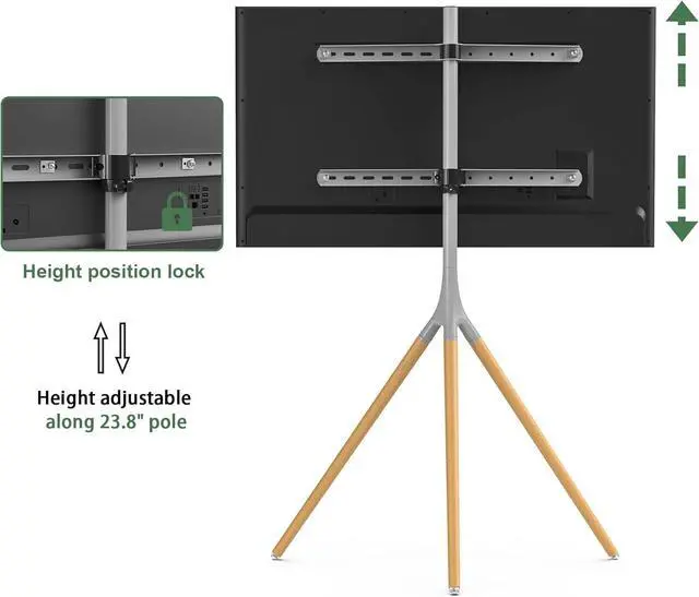 Alt view image 5 of 7 - Easel TV Stand with Tripod Base for 45-65 inch LED LCD OLED Flat Screens, 180°Swivel TV Floor Stand for Apartment, Bedroom, Studio - Height Adjustable Portable TV Stand w/Cable Ties, Gray