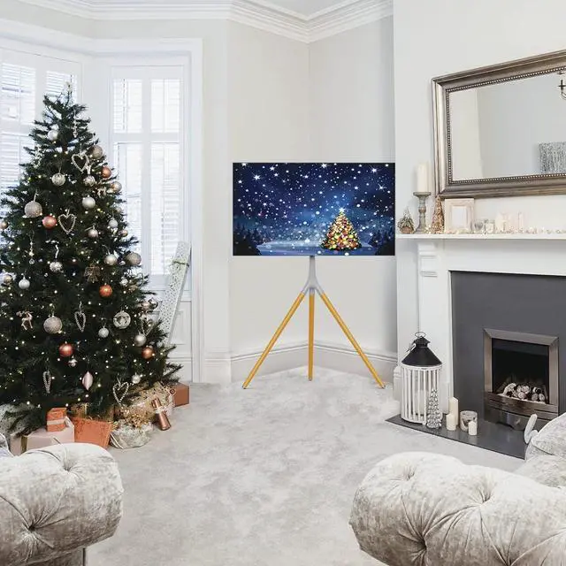 Alt view image 6 of 7 - Easel TV Stand with Tripod Base for 45-65 inch LED LCD OLED Flat Screens, 180°Swivel TV Floor Stand for Apartment, Bedroom, Studio - Height Adjustable Portable TV Stand w/Cable Ties, Gray