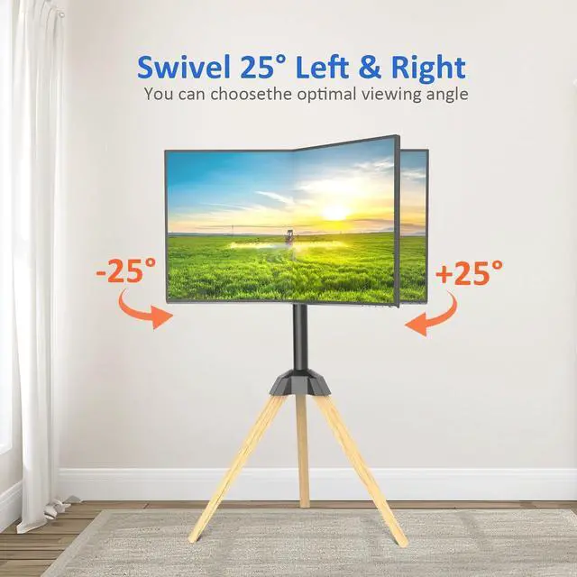 Alt view image 3 of 6 - Wood Easel TV Stand for 32 to 65 Inch LCD LED OLED Screen, 25°Swivel Tripod TV Mount Portable Height Adjustable TV Floor Stand for Studio, Office, Bedroom Living Room, VESA 600x400mm (Black)