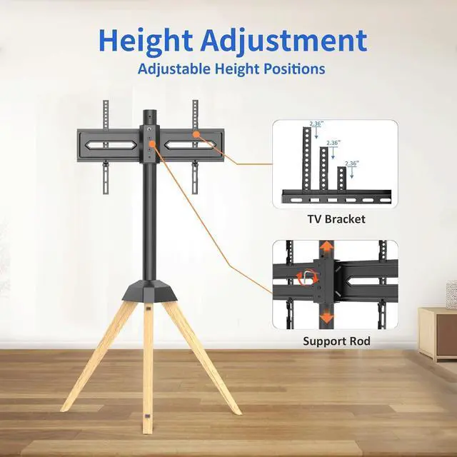 Alt view image 4 of 6 - Wood Easel TV Stand for 32 to 65 Inch LCD LED OLED Screen, 25°Swivel Tripod TV Mount Portable Height Adjustable TV Floor Stand for Studio, Office, Bedroom Living Room, VESA 600x400mm (Black)