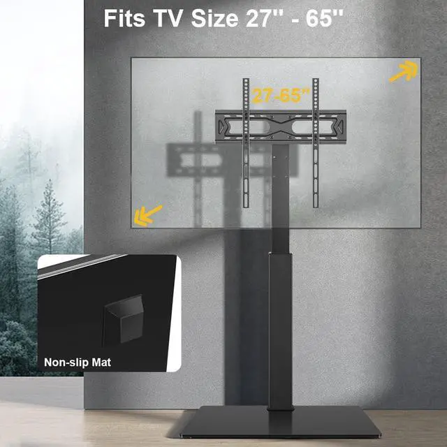 Alt view image 3 of 7 - Floor TV Stand for 27-65 inch LED Screen Adjustable TV Stand with Mount Swivel Floor Televisions Stand with Tempered Glass Base for Corner Bedroom Living Room Max VESA 400x400mm