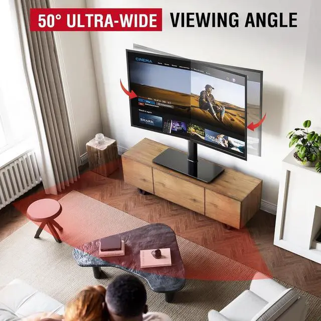 Alt view image 2 of 7 - Universal Swivel TV Stand Table Top Mount Stand for 43 to 85 inch TVs, 8 Level Height Adjustable with Tilting, Heavy Duty Tempered Glass Base, Holds up 110lbs, MAX VESA 400x600mm, Black