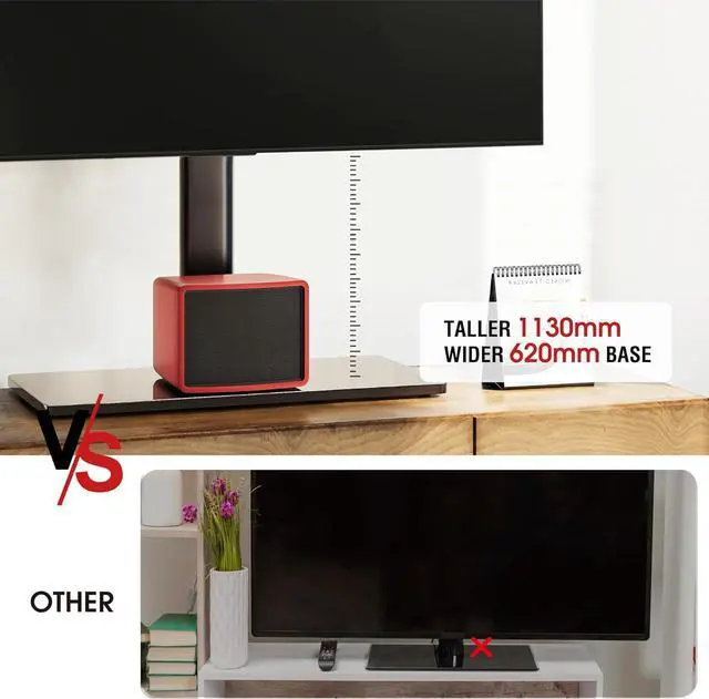 Alt view image 6 of 7 - Universal Swivel TV Stand Table Top Mount Stand for 43 to 85 inch TVs, 8 Level Height Adjustable with Tilting, Heavy Duty Tempered Glass Base, Holds up 110lbs, MAX VESA 400x600mm, Black