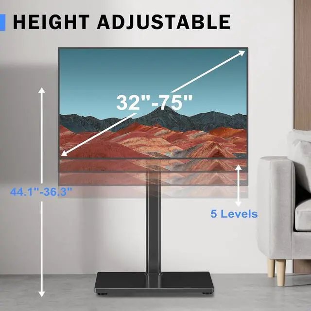 Alt view image 5 of 7 - Universal Pedestal TV Stand with Bracket for 32"-75" TVs Floor TV Stand w/Cable Management Holds 132lbs Max VESA 600x400mm TS004H
