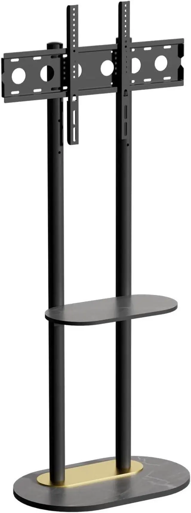 Alt view image 7 of 7 - unho Double-Pole Floor TV Stand for 45-75 inch Flat LCD LED Screen TVs, with Heavy Base & Sintered Stone Slate Shelf, Height Adjustable Standing TV Mount for Office Bedroom Meeting Room