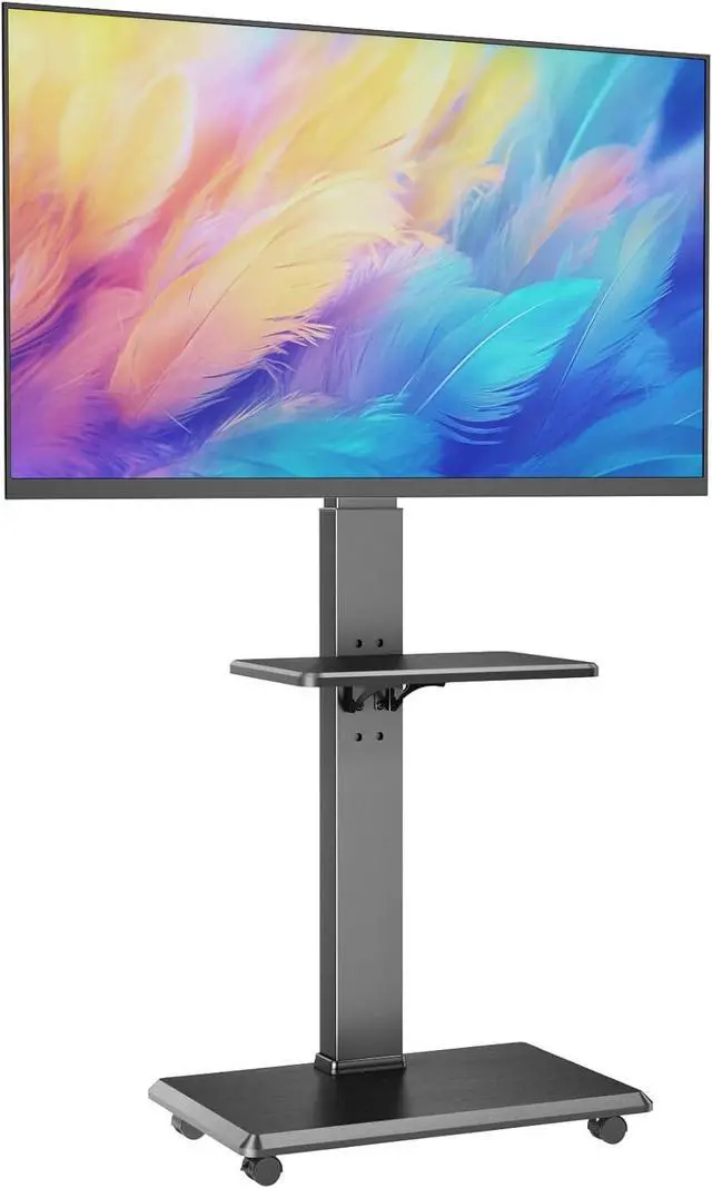 Main image of Rolling TV Stand, Mobile TV Cart for 32-75 Inch TVs up to 110 lbs, 18 Adjustable Heights, TV Floor Stand with Swivel Mount & Shelf, Max VESA 600x400mm, TV Stand on Wheels for Bedroom, Office, Outdoor