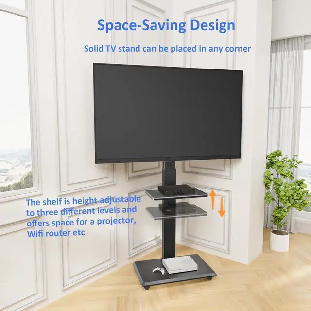 Alt view image 7 of 7 - Rolling TV Stand, Mobile TV Cart for 32-75 Inch TVs up to 110 lbs, 18 Adjustable Heights, TV Floor Stand with Swivel Mount & Shelf, Max VESA 600x400mm, TV Stand on Wheels for Bedroom, Office, Outdoor