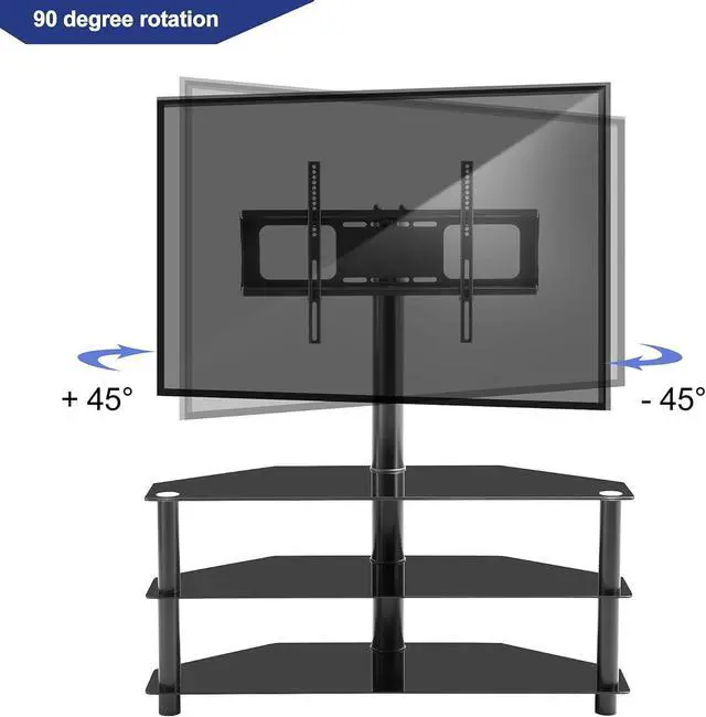 Alt view image 7 of 7 - IANIYA Swivel Floor TV Stand Height Adjustable Bracket Entertainment Stand for 32 to 65 inch TV | 3-Tier BlackTempered Glass Multi-Function TV Stand