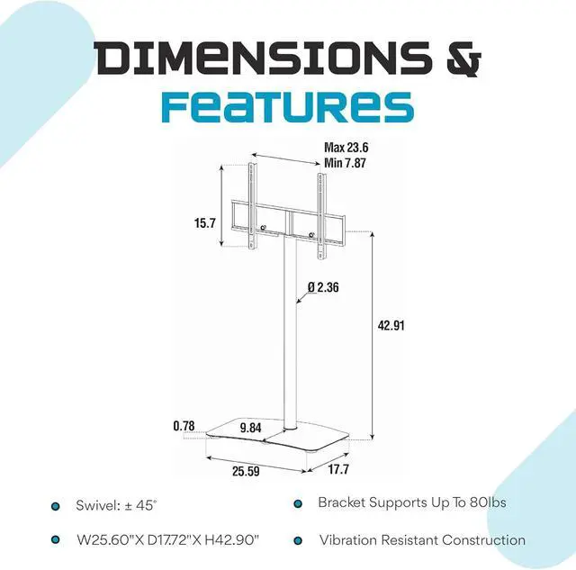 Alt view image 4 of 7 - SONOROUS PL-2800 Premium TV Stand for Living Room & Bedroom  Modern Luxury Floor Stands with Swivel Mount & Tempered Glass Base  Universal Television Stand Fits Flat Screen TVs up to 65 Inch