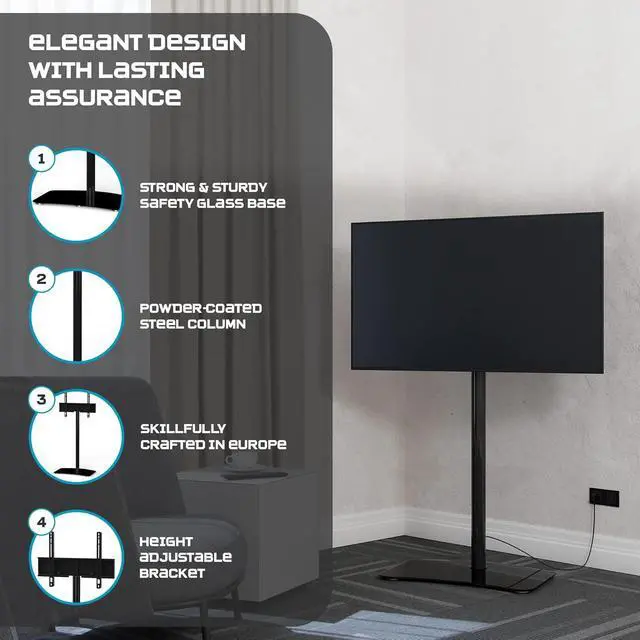 Alt view image 6 of 7 - SONOROUS PL-2800 Premium TV Stand for Living Room & Bedroom  Modern Luxury Floor Stands with Swivel Mount & Tempered Glass Base  Universal Television Stand Fits Flat Screen TVs up to 65 Inch