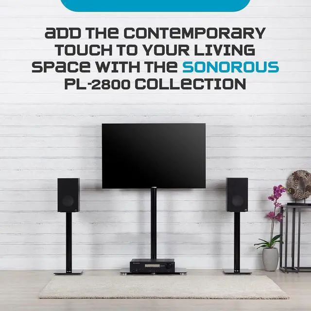 Alt view image 7 of 7 - SONOROUS PL-2800 Premium TV Stand for Living Room & Bedroom  Modern Luxury Floor Stands with Swivel Mount & Tempered Glass Base  Universal Television Stand Fits Flat Screen TVs up to 65 Inch