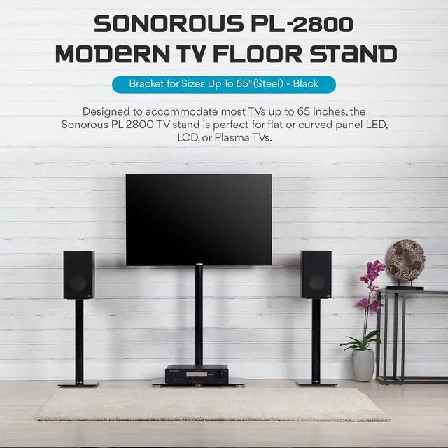 Alt view image 3 of 7 - SONOROUS PL-2800 Premium TV Stand for Living Room & Bedroom  Modern Luxury Floor Stands with Swivel Mount & Tempered Glass Base  Universal Television Stand Fits Flat Screen TVs up to 65 Inch