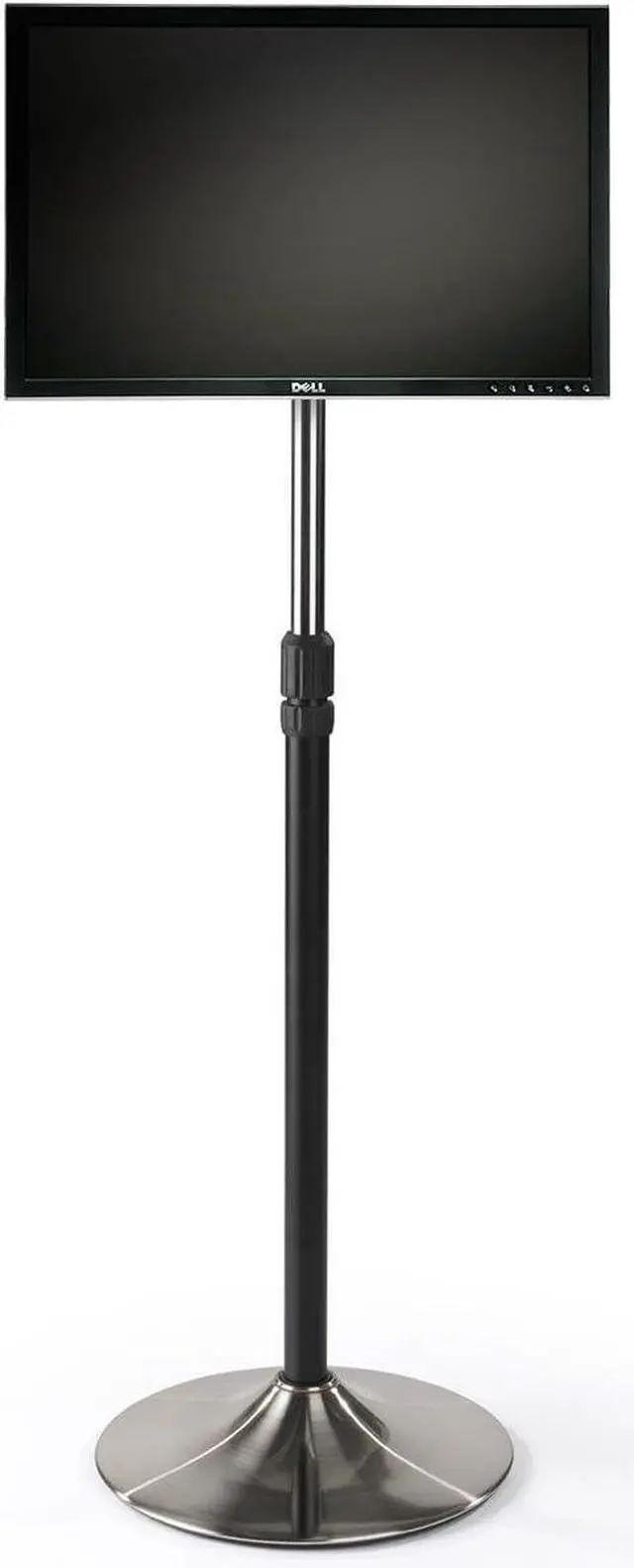 Alt view image 2 of 7 - Displays2go Television Mount Pole with Round Base, Height Adjustable Pole, Steel Construction  Black & Brushed Silver (TVSVM1332B)