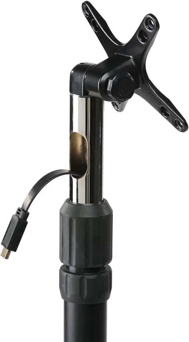 Alt view image 3 of 7 - Displays2go Television Mount Pole with Round Base, Height Adjustable Pole, Steel Construction  Black & Brushed Silver (TVSVM1332B)