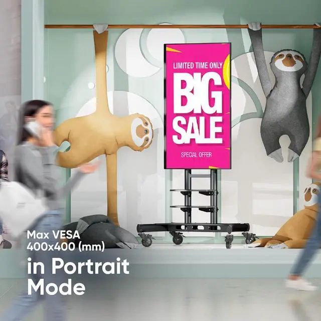 Alt view image 7 of 7 - ONKRON Mobile TV Stand on Wheels for 50-86 Inch TVs, max Load up to 233 lbs, Height Adjustable TV Stand Portable, max VESA 800x500 - Movable, Rolling TV Cart with Wheels and Shelves Black