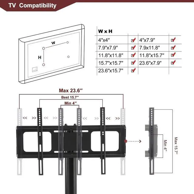Alt view image 3 of 7 - 3 Tier Swivel Floor TV Stand, Height Adjustable Bracket Entertainment Stand for 32" to 65" Plasma LCD LED Flat or Curved Screen Multi-Function TV Stand, BlackTempered Glass Television Stands