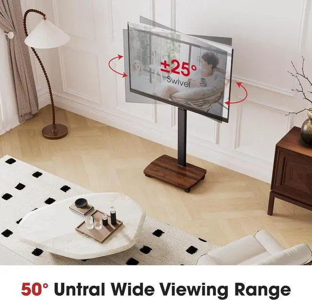 Alt view image 5 of 7 - Rolling TV Stand for 43 50 55 60 65 70 75 Inch TVs, Portable Mobile TV Stand on Wheels, 10-Level Height Adjustable TV Cart with Swivel & Tilt Mount for Bedroom/Living Room/Office/Corner