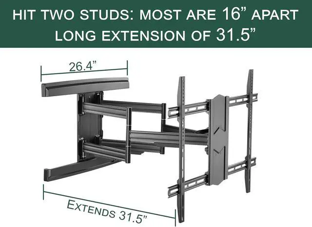 Alt view image 6 of 7 - ynVISION.DESIGN Heavy Duty TV Wall Mount for 65100 TVs, XXL Full Motion Bracket Extends 31.5, Tilt Swivel Leveling, 154 lbs Capacity, Max VESA 800x600, Fits Flat, LED, LCD, OLED, 4K, Smart TVs