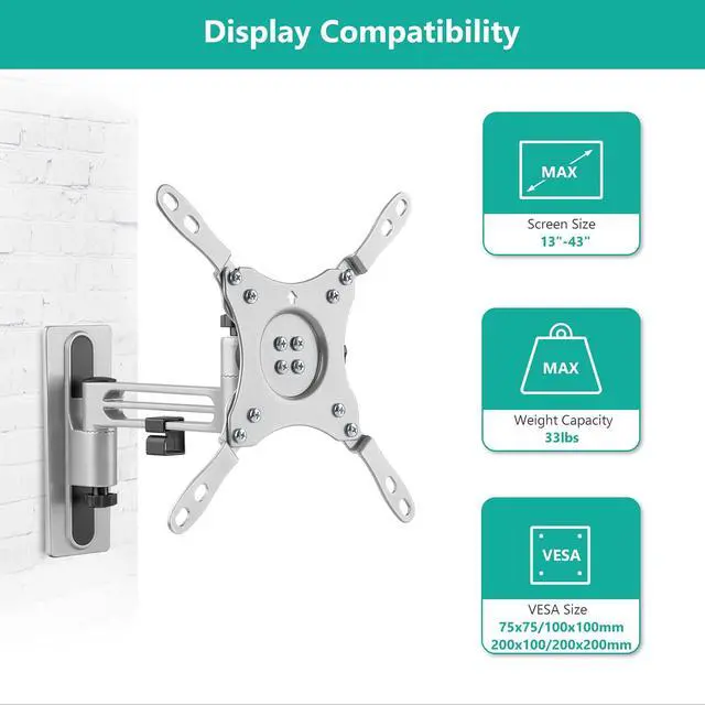 Alt view image 2 of 7 - WALI RV TV Mount, Lockable TV Wall Mount for Camper Trailer Motor Home with Extra Wall Plate, Full Motion Anti-Vibration Arm for 13-43 inch LED, LCD Flat Screens and Monitors, up to 33lbs (1343LK-P)