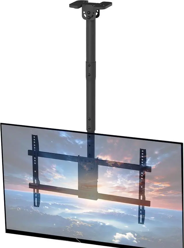 Main image of Black TV Ceiling Mount for 43 to 86 inch Screens MOUNT-VC86-3 | Full Swivel Telescoping Height Adjustment 3ft Extension Pole Fits Pitched/Vaulted Roof Max VESA 600x400mm Holds 132 lbs