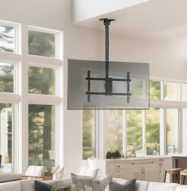 Alt view image 2 of 7 - Black TV Ceiling Mount for 43 to 86 inch Screens MOUNT-VC86-3 | Full Swivel Telescoping Height Adjustment 3ft Extension Pole Fits Pitched/Vaulted Roof Max VESA 600x400mm Holds 132 lbs