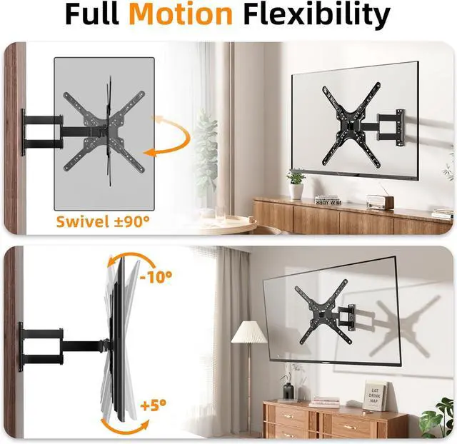 Alt view image 4 of 7 - GearFusion Full Motion TV Monitor Bracket, Articulating TV Wall Mount for Most 13-60 Inch LED LCD Flat Curved TVs, TVs Mount with Extension Swivels Tilt, Max VESA 400x400mm up to 77 lbs