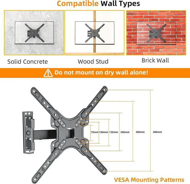 Alt view image 5 of 7 - GearFusion Full Motion TV Monitor Bracket, Articulating TV Wall Mount for Most 13-60 Inch LED LCD Flat Curved TVs, TVs Mount with Extension Swivels Tilt, Max VESA 400x400mm up to 77 lbs