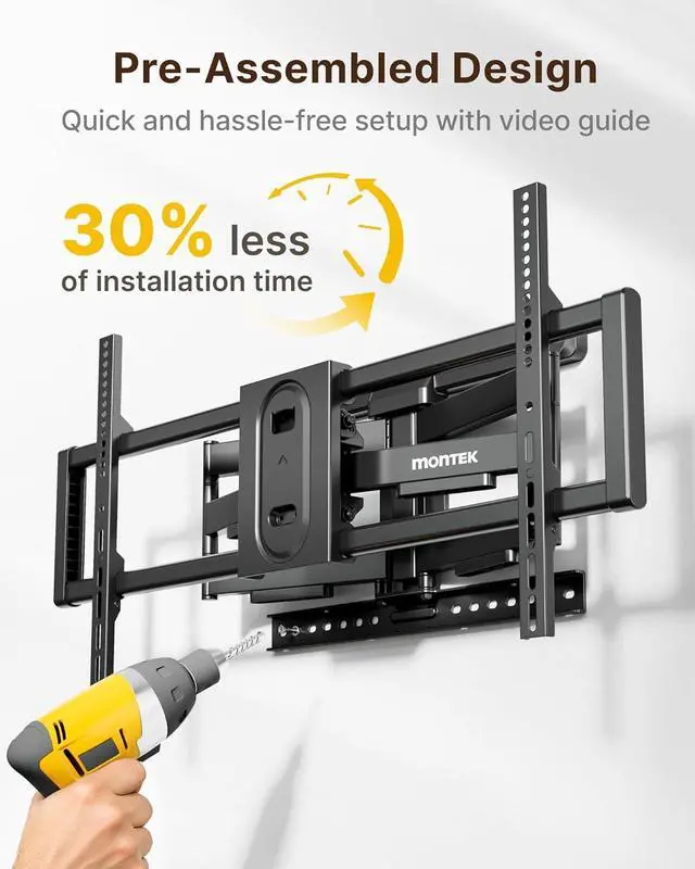 Alt view image 3 of 7 - monTEK Heavy Duty Full Motion TV Wall Mount for 43100 Inch TVs Pre-Assembled Bracket with Tool-Free Tilt Swivel & Extension Max VESA 800x600, 150lbs 4X Strength Tested Fits 16/18 Inch Studs, HW1276BK