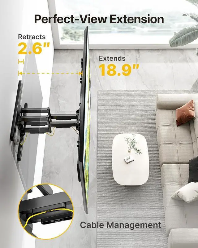 Alt view image 6 of 7 - monTEK Heavy Duty Full Motion TV Wall Mount for 43100 Inch TVs Pre-Assembled Bracket with Tool-Free Tilt Swivel & Extension Max VESA 800x600, 150lbs 4X Strength Tested Fits 16/18 Inch Studs, HW1276BK