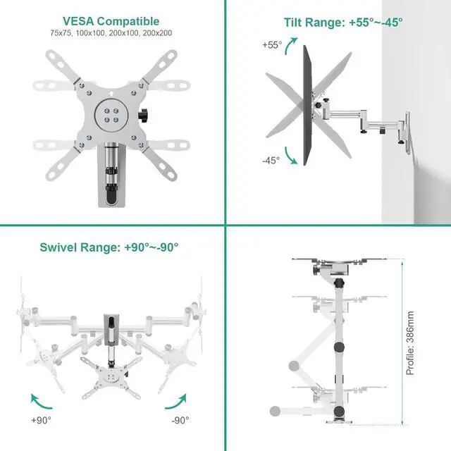 Alt view image 4 of 7 - WALI RV TV Mount, Lockable TV Wall Mount for Camper Trailer Motor Home with Extra Wall Plate, Full Motion Anti-Vibration Arm for 13-43 inch LED, LCD Flat Screens and Monitors, up to 33lbs (1343LK-P)