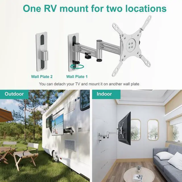 Alt view image 6 of 7 - WALI RV TV Mount, Lockable TV Wall Mount for Camper Trailer Motor Home with Extra Wall Plate, Full Motion Anti-Vibration Arm for 13-43 inch LED, LCD Flat Screens and Monitors, up to 33lbs (1343LK-P)