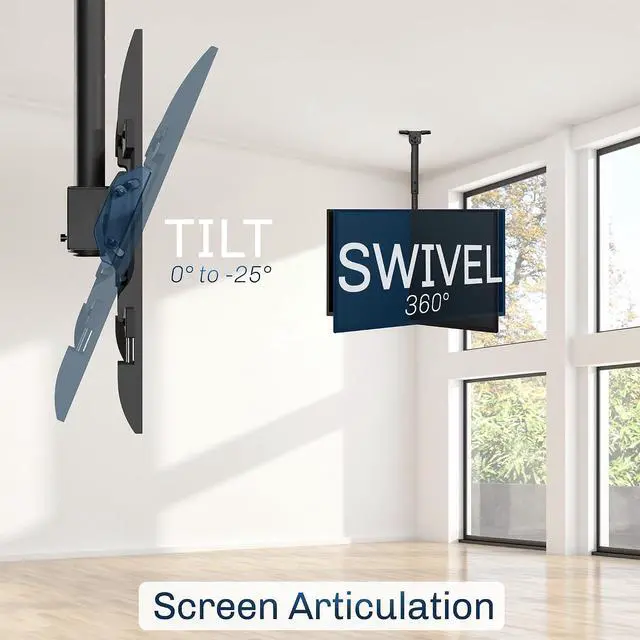 Alt view image 5 of 7 - Black TV Ceiling Mount for 43 to 86 inch Screens MOUNT-VC86-3 | Full Swivel Telescoping Height Adjustment 3ft Extension Pole Fits Pitched/Vaulted Roof Max VESA 600x400mm Holds 132 lbs