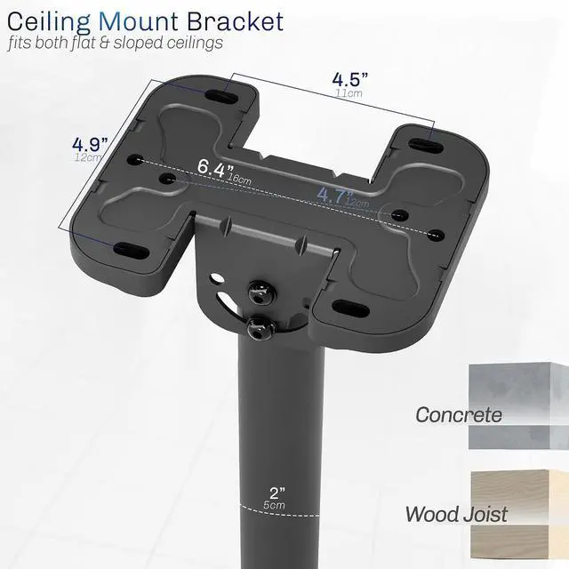Alt view image 6 of 7 - Black TV Ceiling Mount for 43 to 86 inch Screens MOUNT-VC86-3 | Full Swivel Telescoping Height Adjustment 3ft Extension Pole Fits Pitched/Vaulted Roof Max VESA 600x400mm Holds 132 lbs