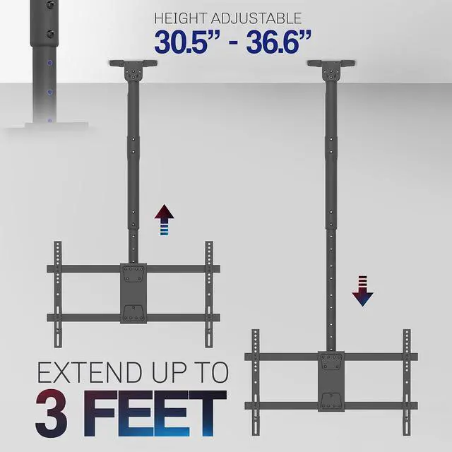 Alt view image 7 of 7 - Black TV Ceiling Mount for 43 to 86 inch Screens MOUNT-VC86-3 | Full Swivel Telescoping Height Adjustment 3ft Extension Pole Fits Pitched/Vaulted Roof Max VESA 600x400mm Holds 132 lbs