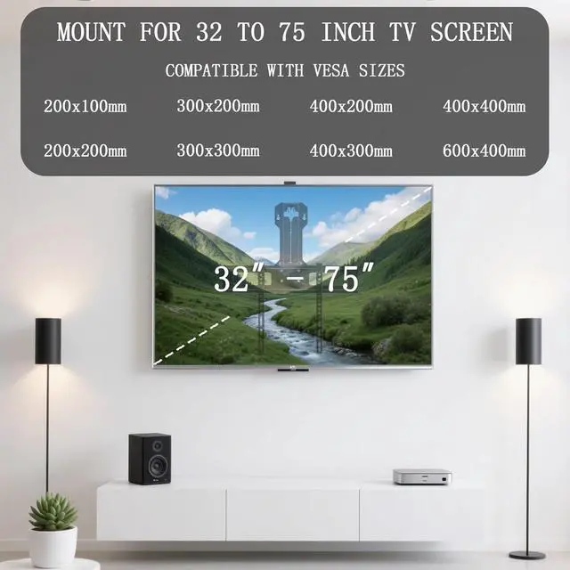 Alt view image 2 of 7 - Motorized Fireplace TV Wall Mount for 32 to 75 inch Screen up to 88 lbs, Drop Down TV Mount Height-Adjustable, Black