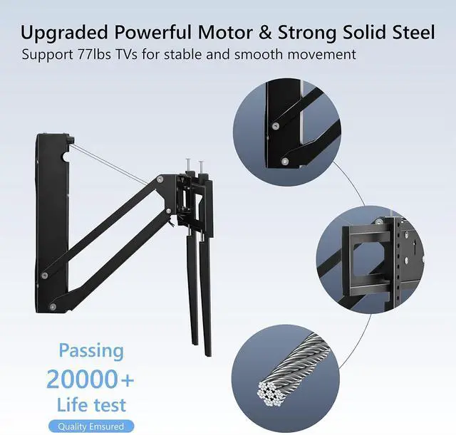 Alt view image 3 of 7 - Motorized Fireplace TV Wall Mount for 32 to 75 inch Screen up to 88 lbs, Drop Down TV Mount Height-Adjustable, Black