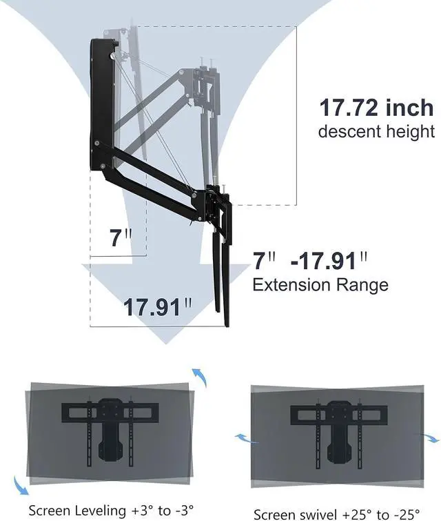 Alt view image 4 of 7 - Motorized Fireplace TV Wall Mount for 32 to 75 inch Screen up to 88 lbs, Drop Down TV Mount Height-Adjustable, Black