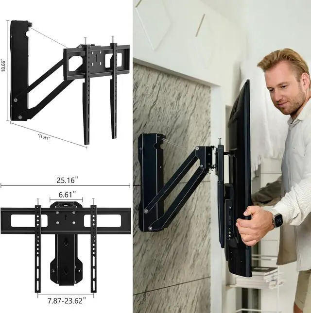 Alt view image 5 of 7 - Motorized Fireplace TV Wall Mount for 32 to 75 inch Screen up to 88 lbs, Drop Down TV Mount Height-Adjustable, Black