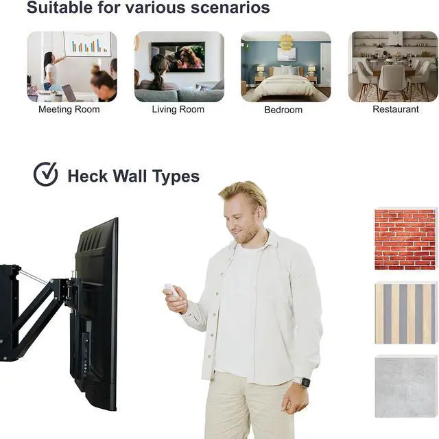 Alt view image 6 of 7 - Motorized Fireplace TV Wall Mount for 32 to 75 inch Screen up to 88 lbs, Drop Down TV Mount Height-Adjustable, Black