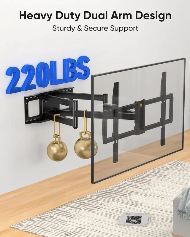 Alt view image 2 of 7 - FORGING MOUNT Long Arm TV Wall Mount with 42.9 inch Extension and Power Strip for 60110 Inch TVs, Heavy Duty Full Motion TV Mount,VESA 900x600mm,up to 220 lbs,Smooth Swivel, Tilt,16-24 Wood Studs